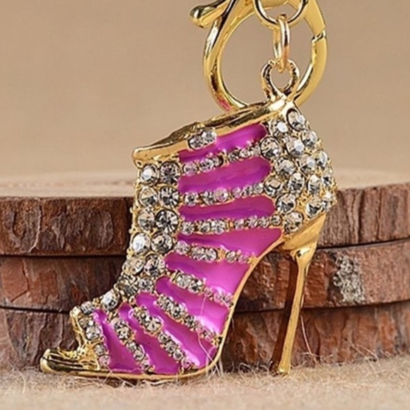 Hot pink Crystal & Enamel Stiletto Key Charm - Picture 1 of 3
